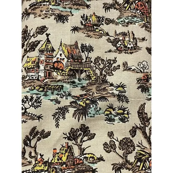 VTG Fabric Vat Color Print Farmhouse Cottage Lake Pre Shrunk 2 Pieces Read
